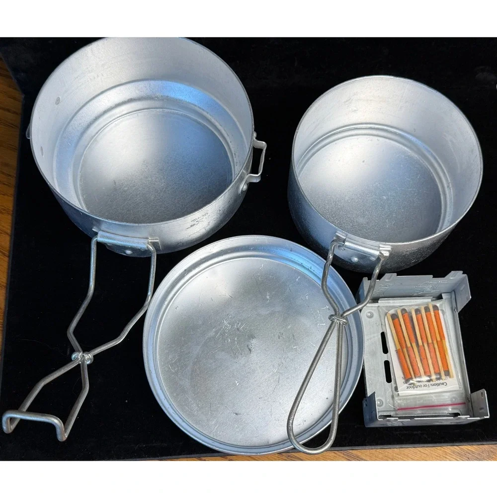 Vintage Mewo Swiss Military Mess Kit: Aluminum Pots, Esbit Stove, UCO Matches